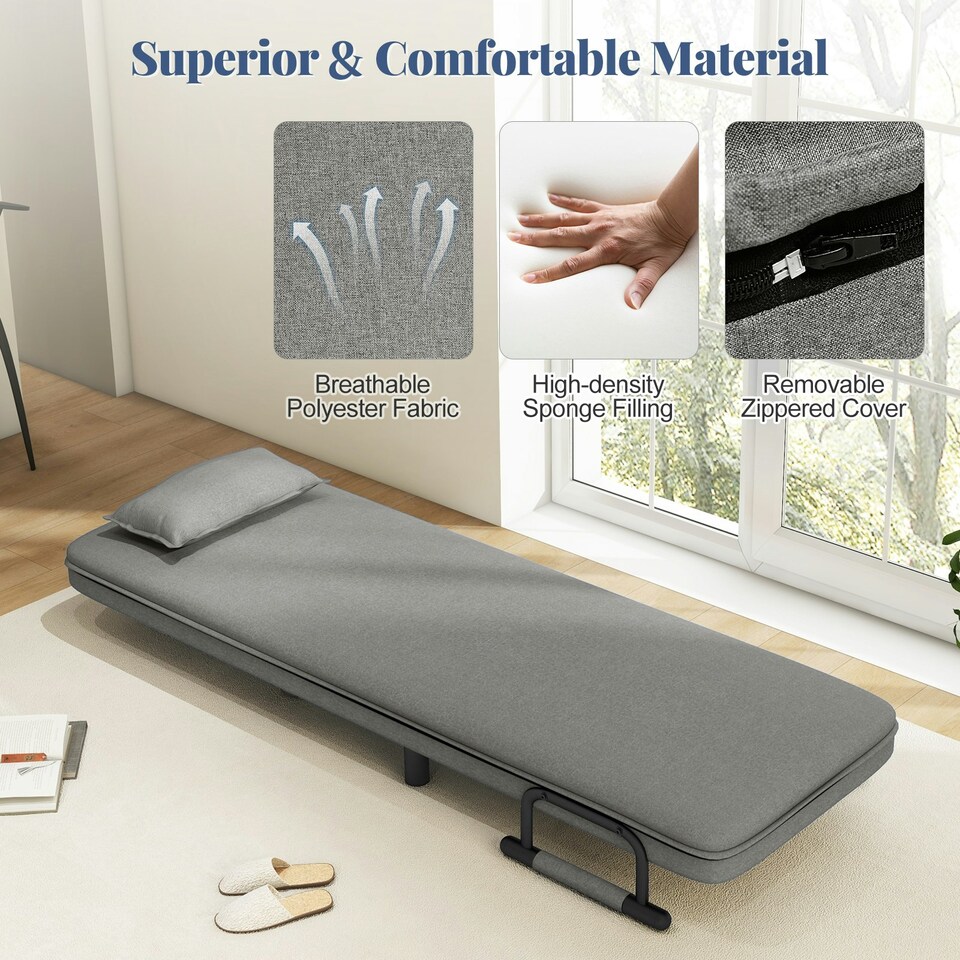 image 1 of COSTWAY 3-in-1 Convertible Sofa Bed Sleeper Chair Grey Grey