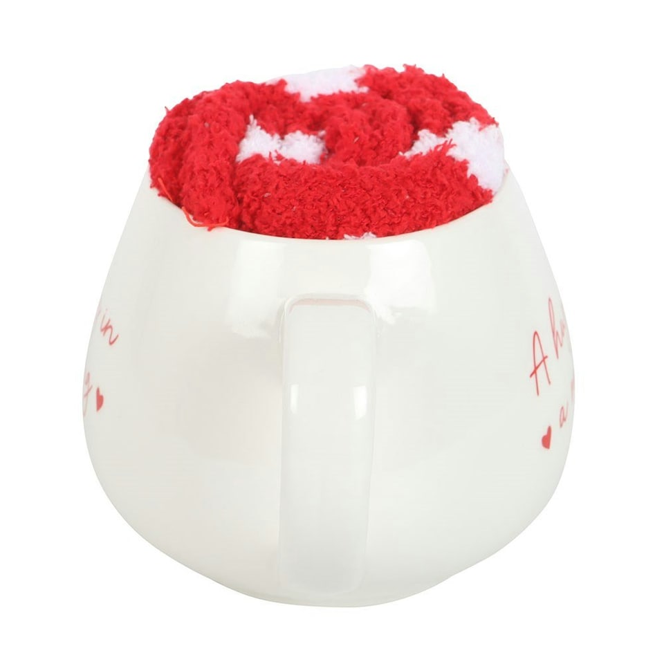 image 1 of Something Different A Hug In A Mug Heart Mug and Sock Set - White/Red - One Size