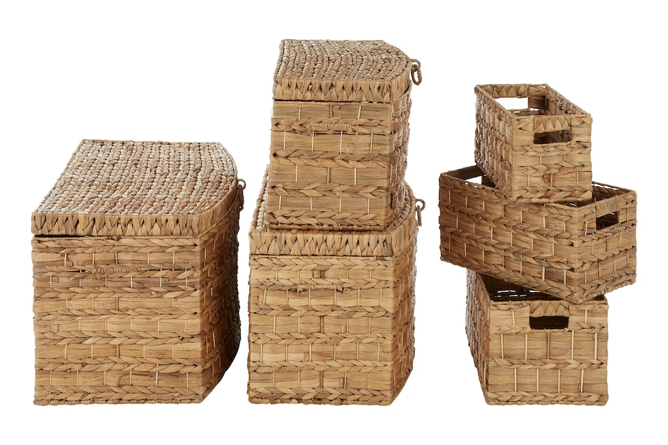 image 1 of Interiors By Premier Set Of 6 Water Hyacinth Storage Baskets, Woven Storage Baskets With Loop & Side Handles, Hyacinth Basket | Cream