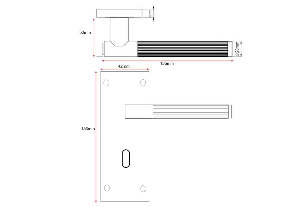 image 1 of Golden Grace Victorian T-Bar Linear Design Lock Door Handle Set Matt Black Finish with 3 Lever Lock - 150mm