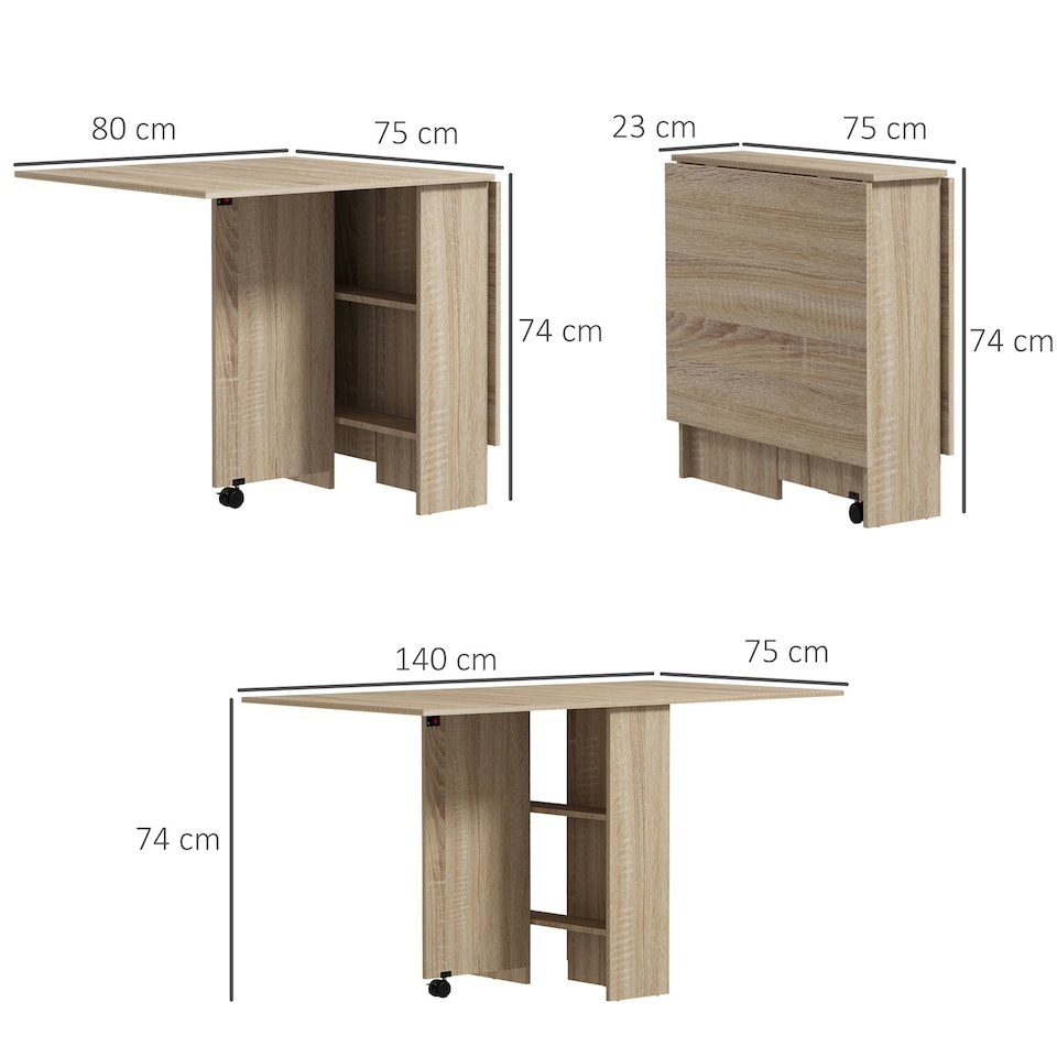 image 1 of HOMCOM Mobile Drop Leaf Dining Table, Folding Desk with 2 Wheels, Natural