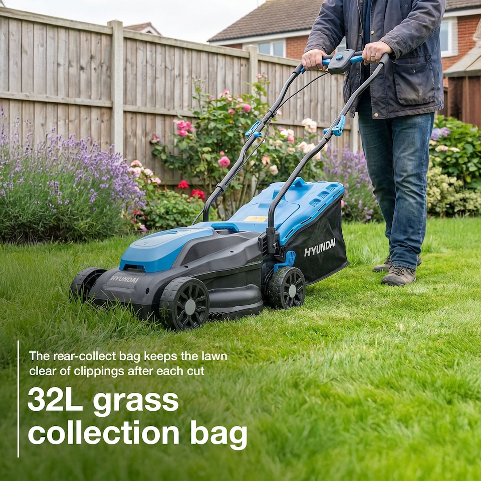 image 1 of Hyundai Cordless Lawnmower 20v 4Ah Battery Powered 33cm 32L HY20CLM33