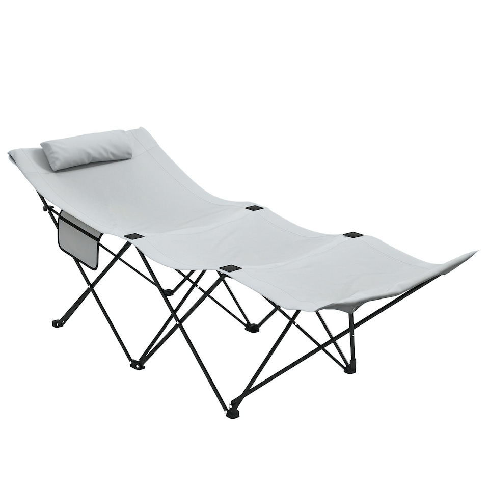 image 1 of Outsunny Folding Camp Bed, Single Travel Camping Cot with Side Pocket, Grey
