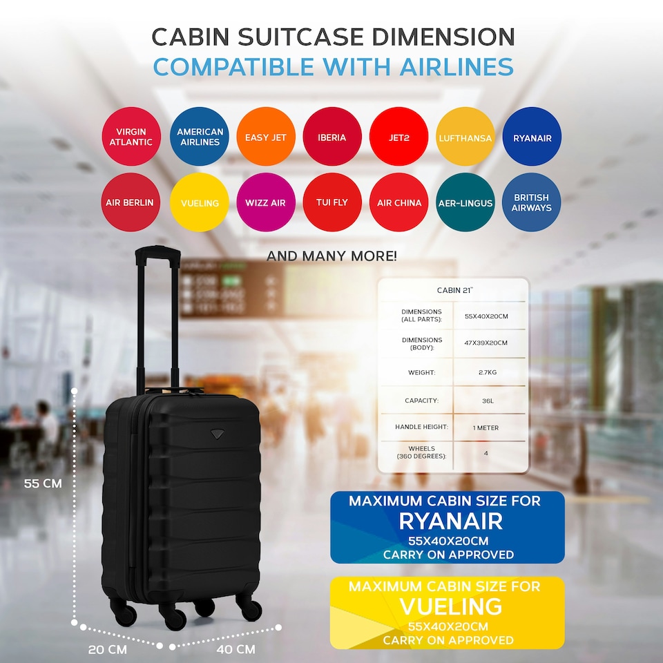 image 1 of 55x40x20cm Ryanair (Priority) TUI, Carry on Cabin Suitcase Hard Shell Approved for 60+ Airlines Cream | Champagne | Cabin Bag