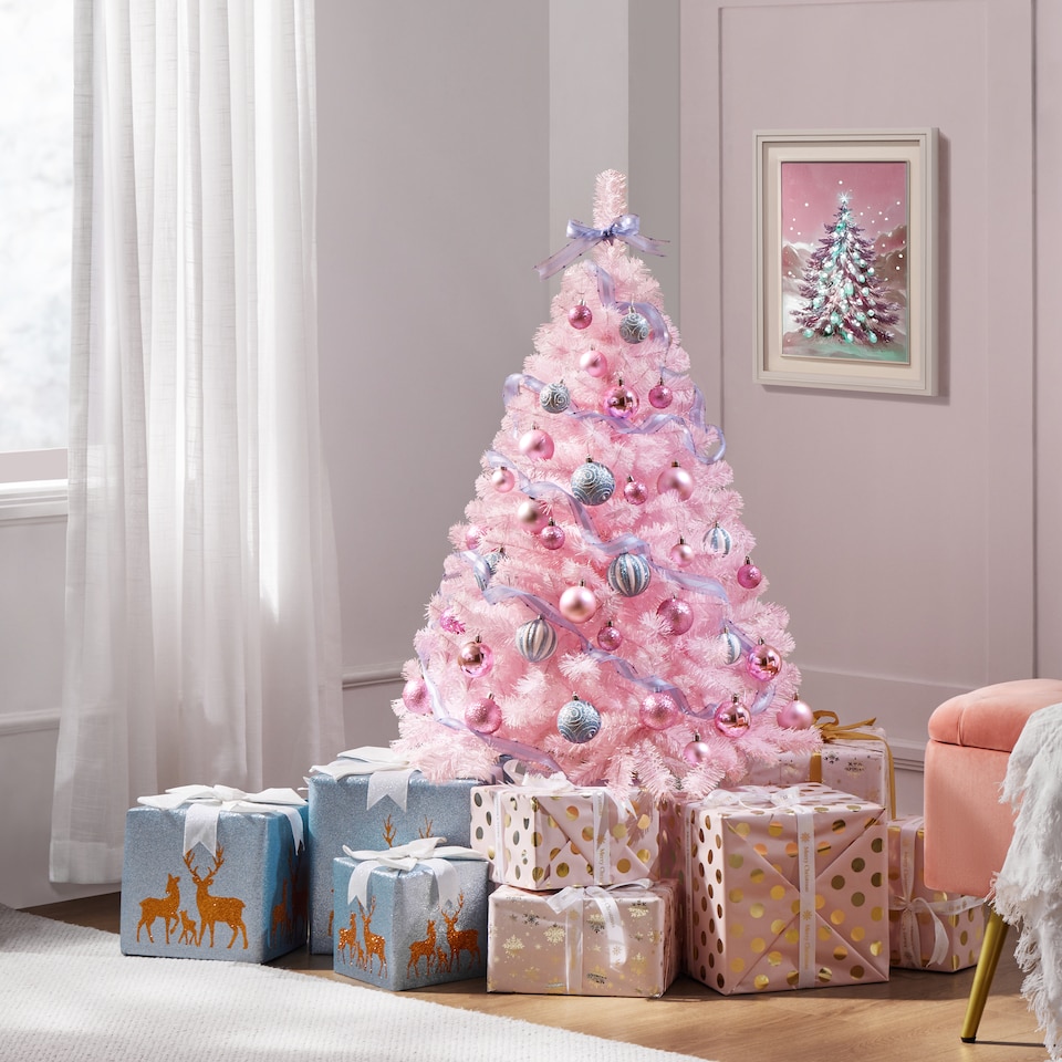 image 1 of Yaheetech 4ft Artificial Christmas Tree with Foldable Stand, 208 PVC Tips, Pink