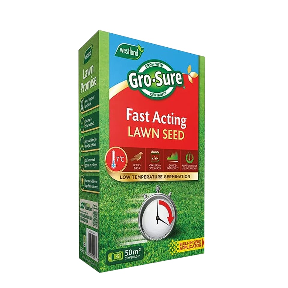 image 1 of Gro-Sure Fast Acting Lawn Seed 50 Square Meter 1.5kg Box Quick Germination Cold Tolerant Bird Deterrent Grass Seed