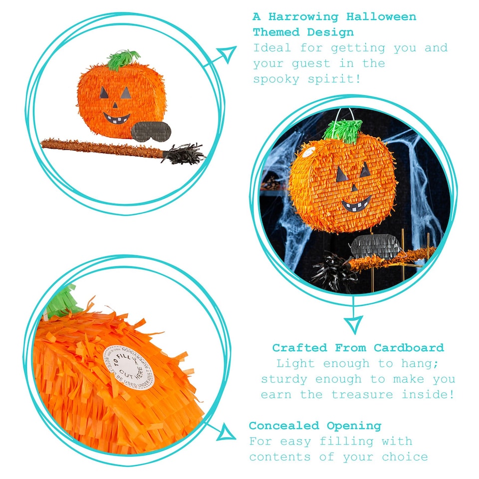 image 1 of Pinatas Halloween Pumpkin Cardboard Pinata, Stick and Blindfold Set - W35cm x D10cm x H35.5cm - Orange