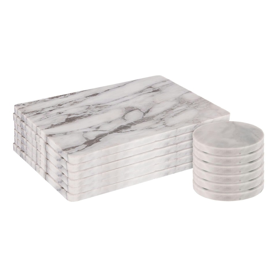 image 1 of Argon Tableware 12pc Marble Placemats & Round Coasters Set - White White