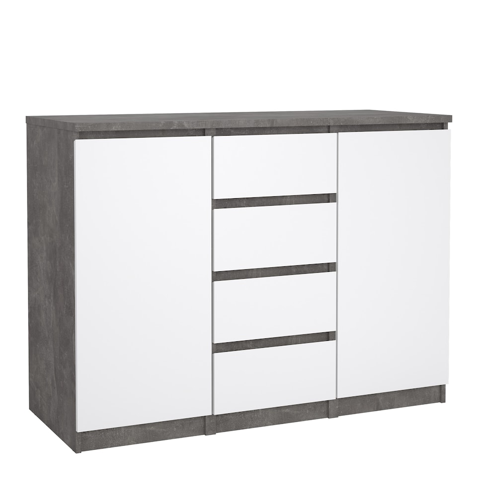 image 1 of Naia Sideboard 4 Drawers 2 Doors in Concrete and White High Gloss