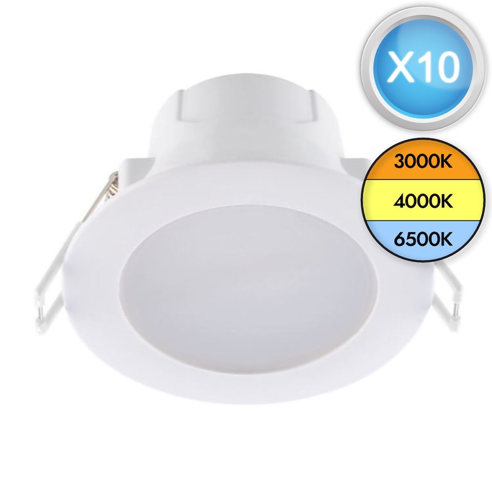 image 1 of Set of 10 CCT LED Bathroom Downlights - White IP44 Recessed Downlights | White | White | 10