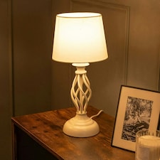 ValueLights Memphis Pair of Cream Twist Table Lamps with a Fabric Lampshade Bedside Light - Bulbs Included