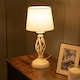 image 1 of ValueLights Memphis Pair of Cream Twist Table Lamps with a Fabric Lampshade Bedside Light - Bulbs Included