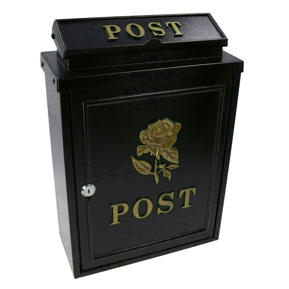 image 1 of Gold Rose Letter Post Mail Box Metal Black Wall Door Gate House Lockable Black