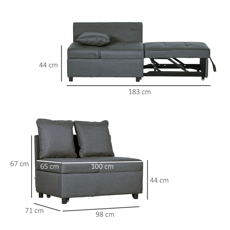 image 1 of HOMCOM Folding Sleeper Sofa Bed Chair with Pillows, Pocket, Grey