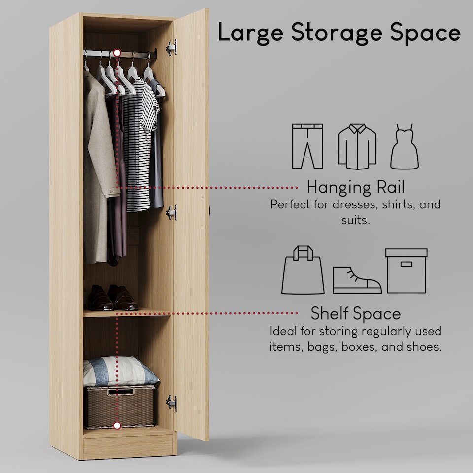 image 1 of Vida Designs Riano 1 Door Wardrobe With Shelf & Clothes Rail, Pine