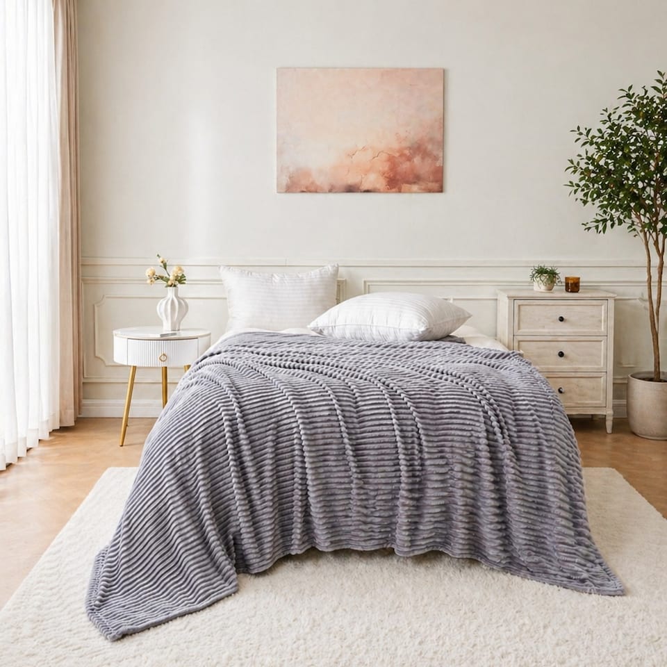 image 1 of Large Ribbed Fleece Throw Blanket – Supersoft, Cosy & Stylish | 200 x 240cm