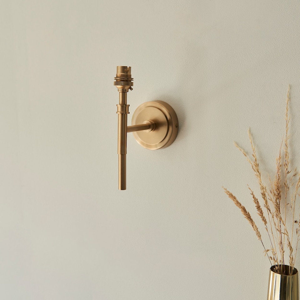 image 1 of Chester Brushed Aged Brass Plate Wall Light with Pearl Grey Fabric Zigzag Shade 16cm B22