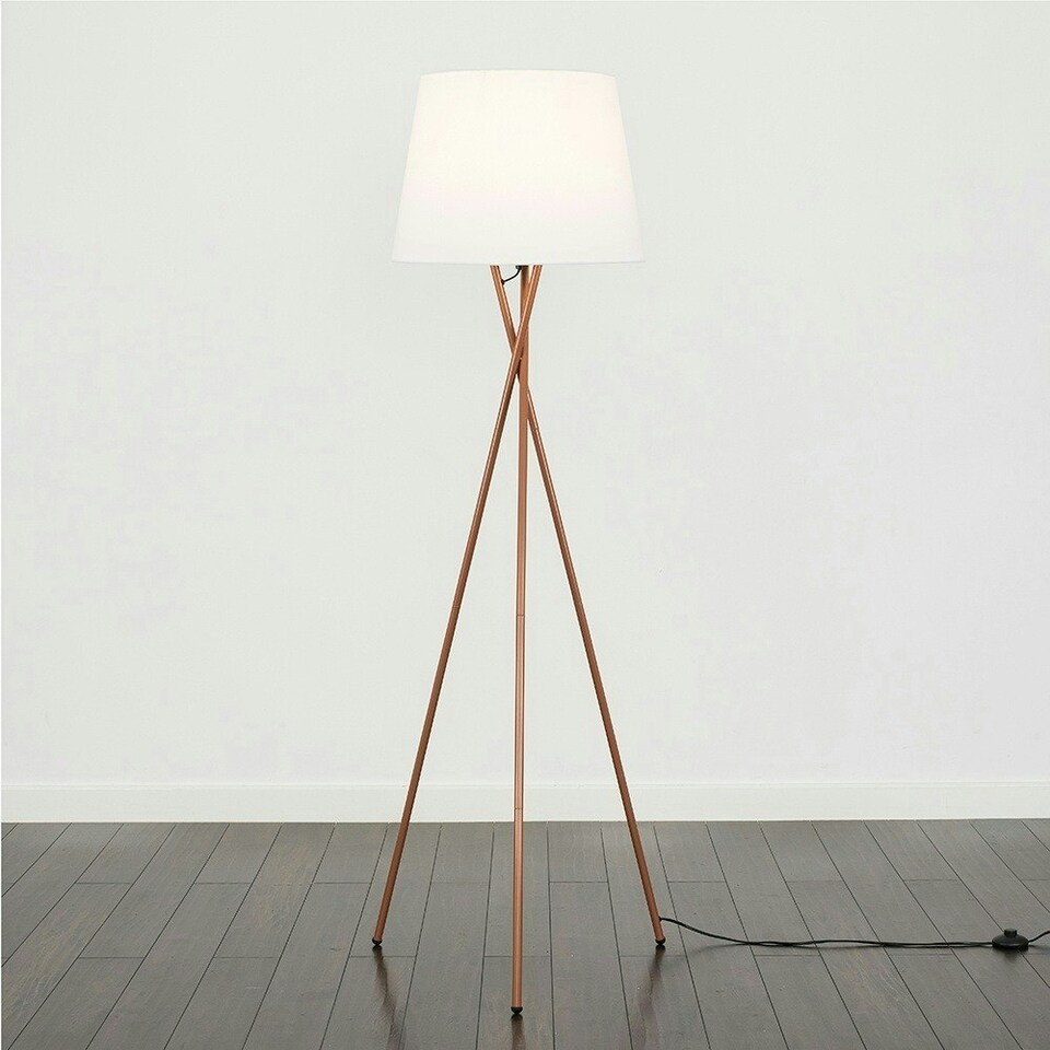image 1 of ValueLights Camden Copper Tripod Floor Lamp White Taper Shade White