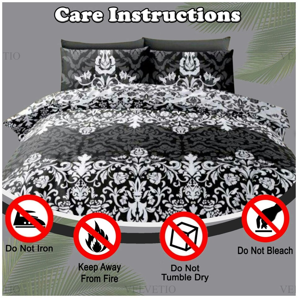 image 1 of VELVETIO Casablanca Damask Complete Duvet Cover Set with Fitted Sheet Soft Printed Bedding Bedset Black | King