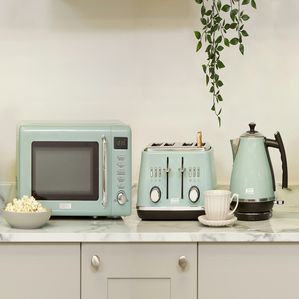 image 1 of HADEN Cotswold Green Triple Pack - Kettle, 4 Slice Toaster & Microwave Oven