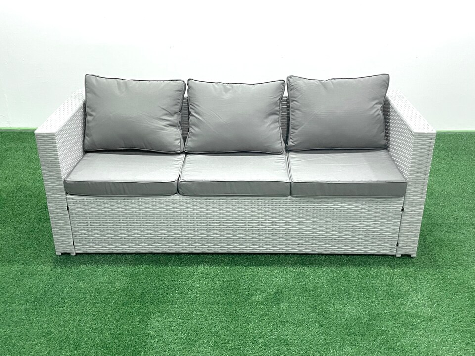 image 1 of Fimous Rattan Garden Furniture Set 8 Seater Outdoor Garden Sofa Oblong Coffee Table Set with 2 Chairs 3 Stools Side Table Light Grey Mixed