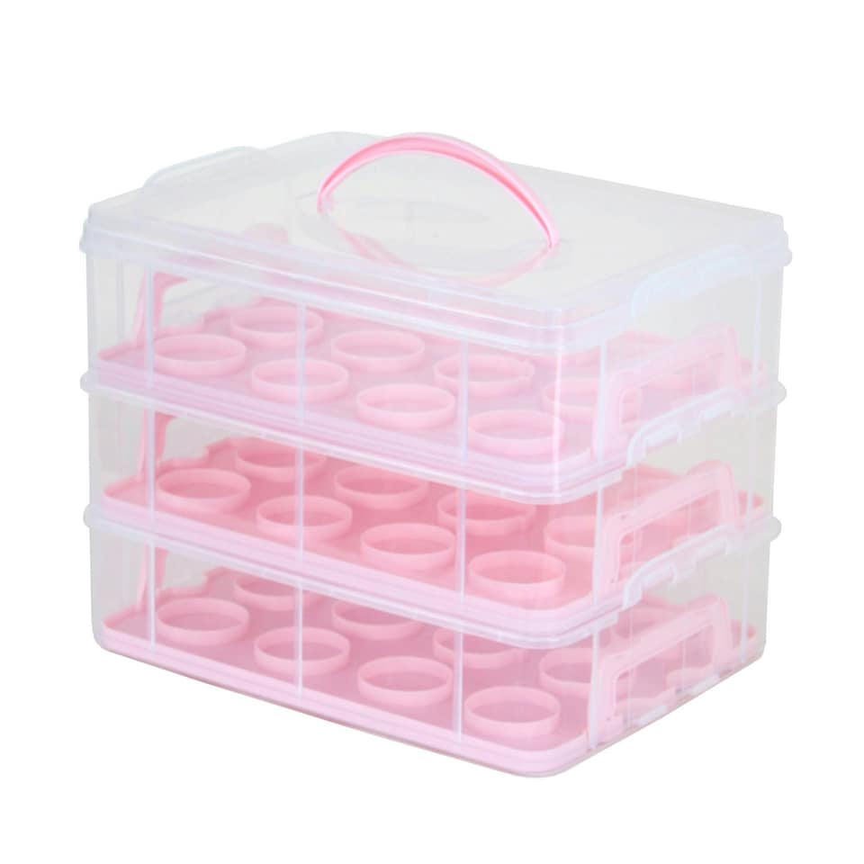 image 1 of Oypla Pink 3 Tier 36 Cupcake Plastic Carrier Holder Storage Container Pink