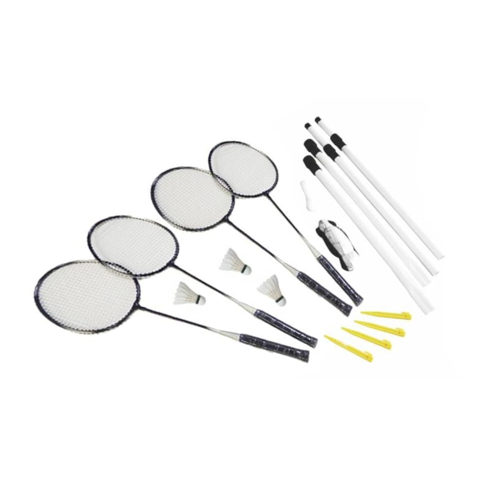 image 1 of Badminton Set 4 Player Rackets Shuttlecocks Heavy Duty Poles Net Bag Garden Game