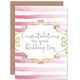image 1 of Pink Stripes Simple Gold Filigree Frame Congratulations Wedding Card