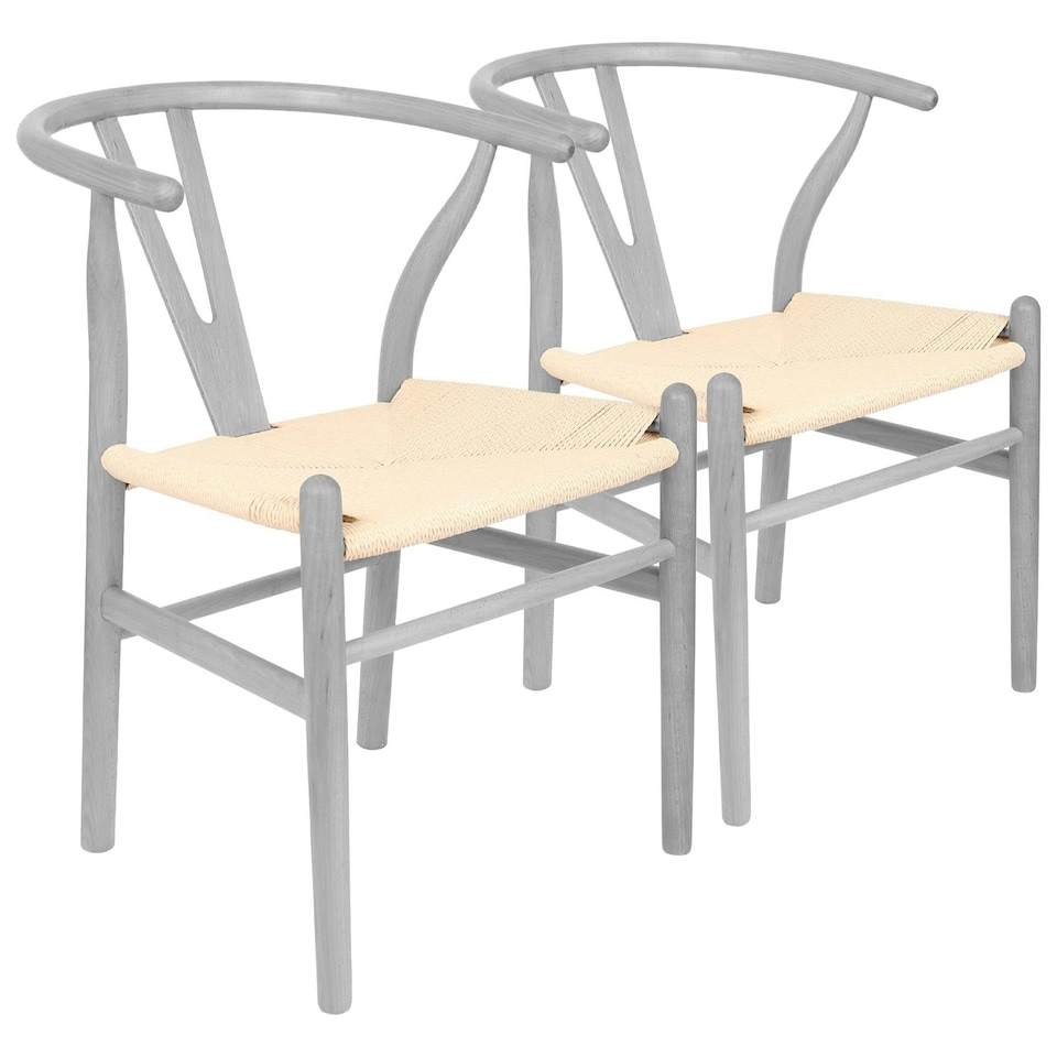 image 1 of Nicholas Winter Beech Wooden Scandi Danish Style Dining Chairs - Grey - Set of 2 - Solid Wood Chair Armchair Dining Chair Club Chair Side Chair Grey