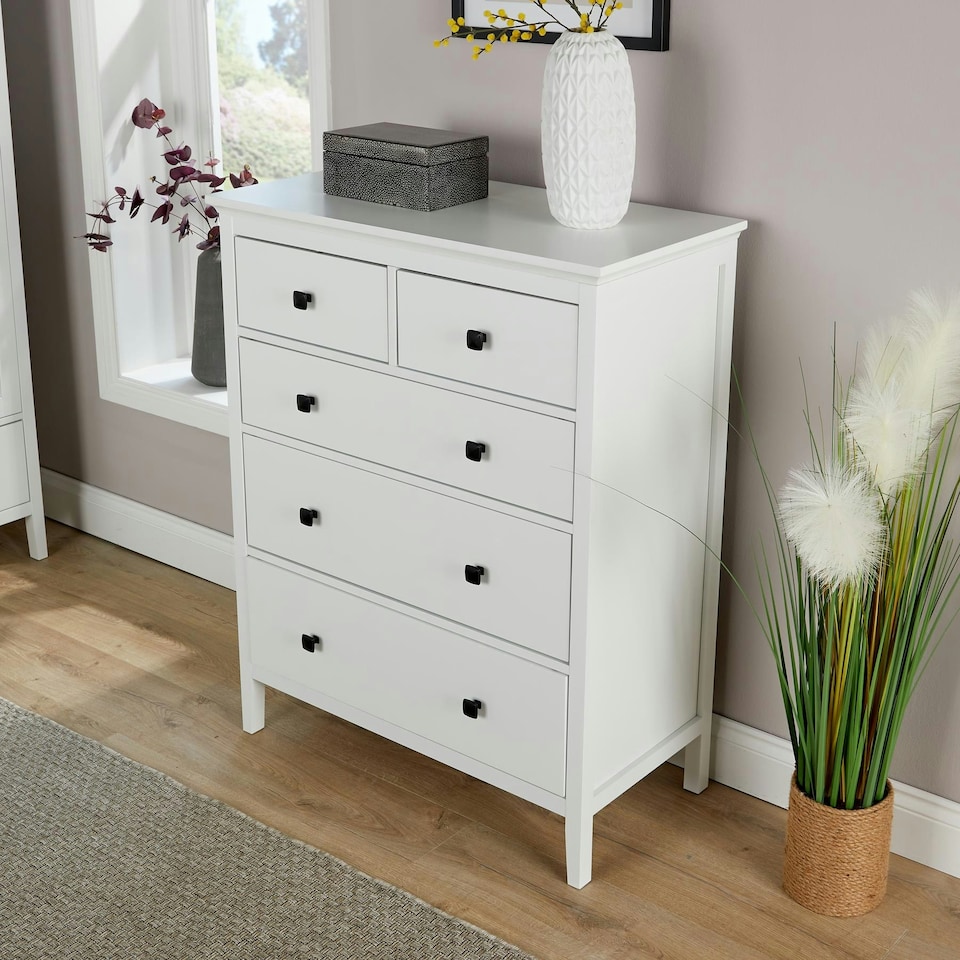image 1 of Chest Of Drawers White Clothing Organiser MDF Flat Pack Compact Design White | 5 Drawers