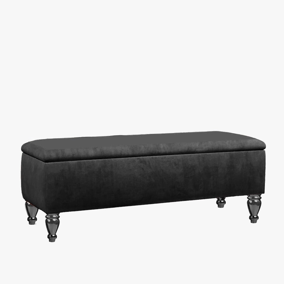 image 1 of Lisbon Plain 137cm Ottoman Storage Bench - Plush Velvet Shoe Bench - Black Upholstery Footstool with Storage