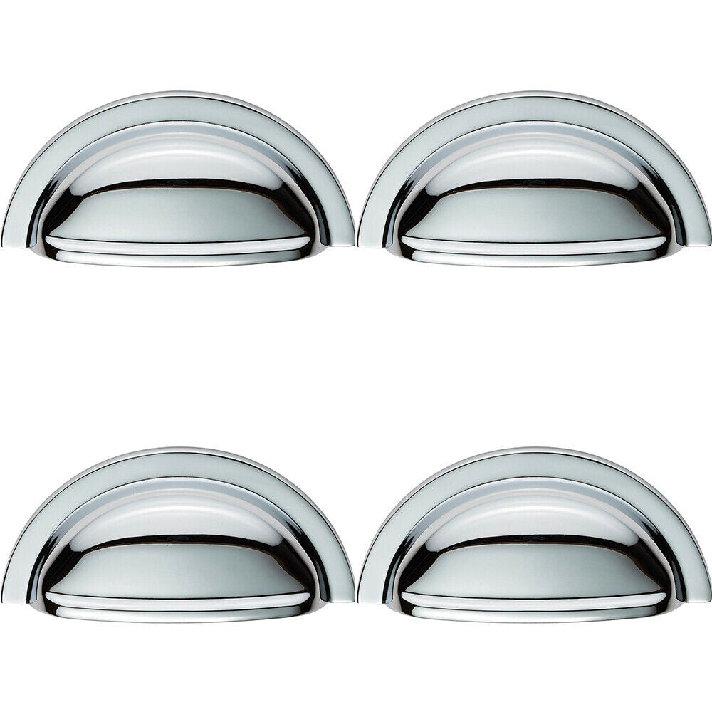 Loops 4x Cabinet Cup Pull Handle 91 x 45mm 76mm Fixing Centres Polished Chrome