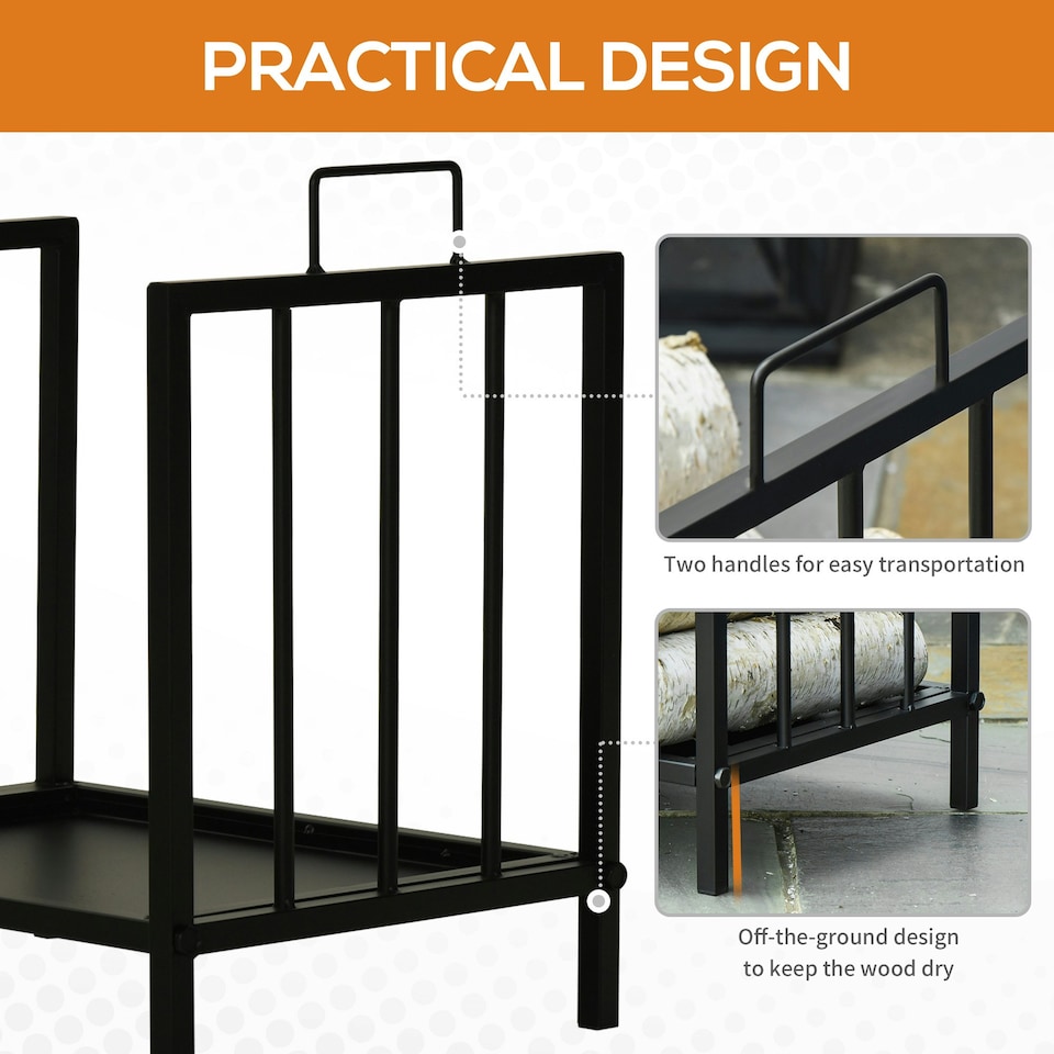 image 1 of Outsunny Firewood Log Holder Wood Storage Rack w/ Handles Outdoor Indoor, Black