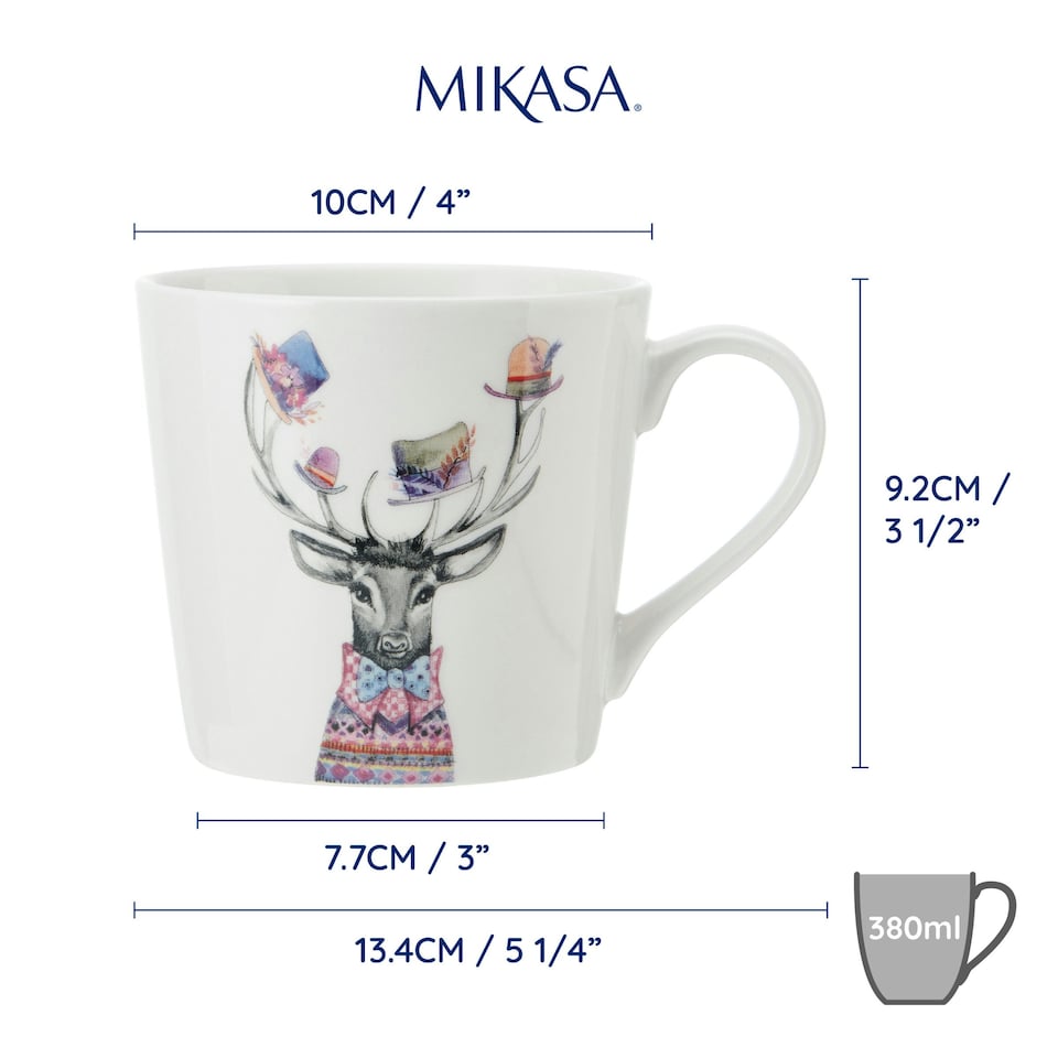 image 1 of Mikasa x Tipperleyhill Stag Print Porcelain Mug, 380ml Multi