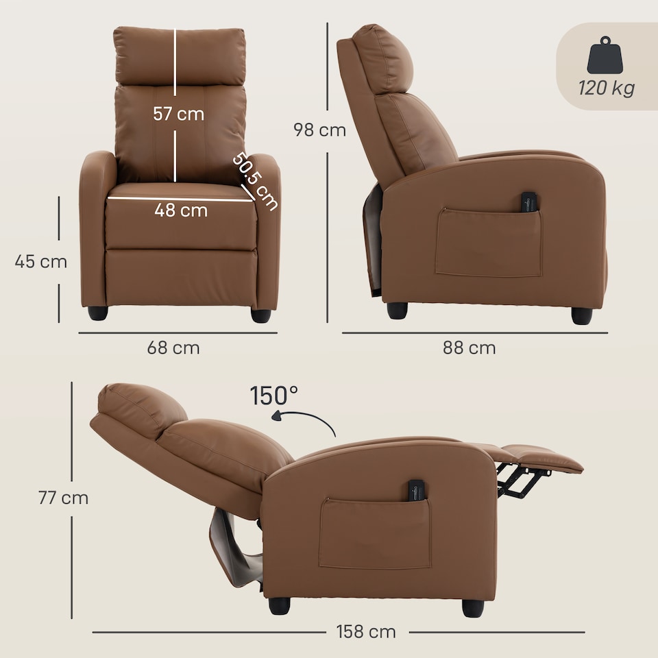 image 1 of HOMCOM Recliner Sofa Chair PU Leather Massage Armcair w/ Remote, Dark Brown
