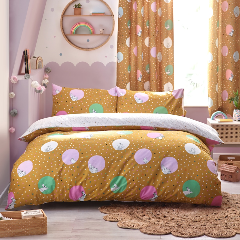 image 1 of Peter Rabbit Dotty Reversible Duvet Cover Set, Ochre