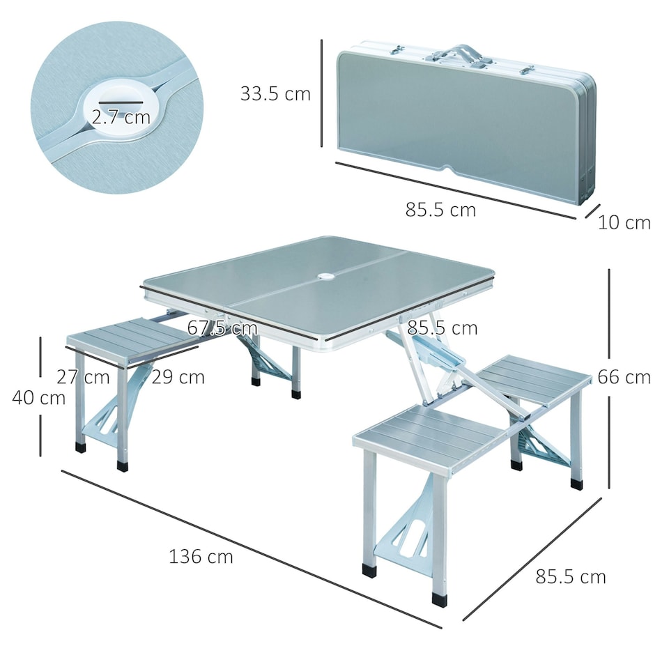 image 1 of Outsunny Portable Folding Trestle Camping Picnic Table Outdoor Chair Stools