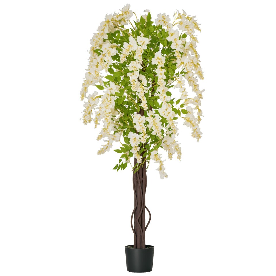 image 1 of HOMCOM Artificial Realistic White Wisteria Tree FauDecorative Plant in Nursery Pot for Indoor Decor, 160cm