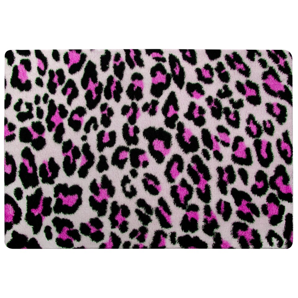 image 1 of Pink Fluffy Leopard Rug | Multi