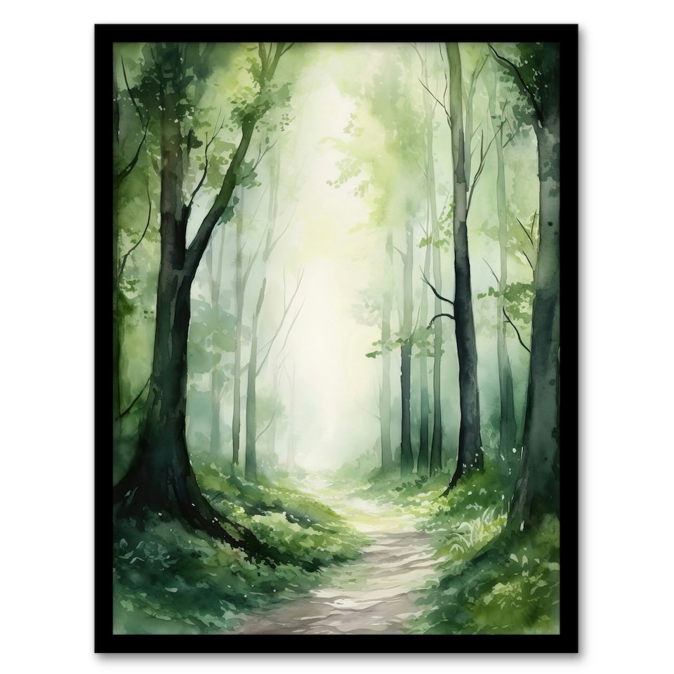 image 1 of Sage Green Springtime By Kath Raymond Forest Black Framed Wall Art Print A4