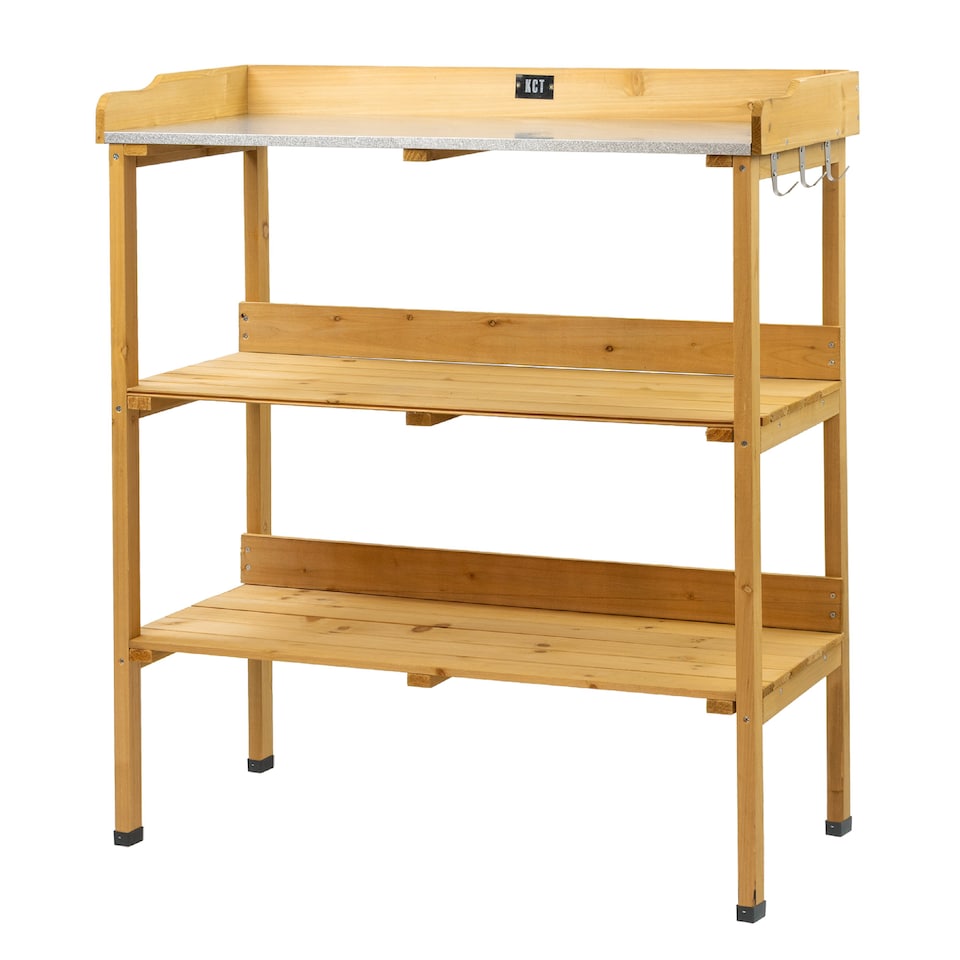 image 1 of KCT 3 Tier Potting Table Bench Outdoor Garden Wooden Station for Greenhouse Shed Workbench Gardening Planting Plant Station Stand | Brown