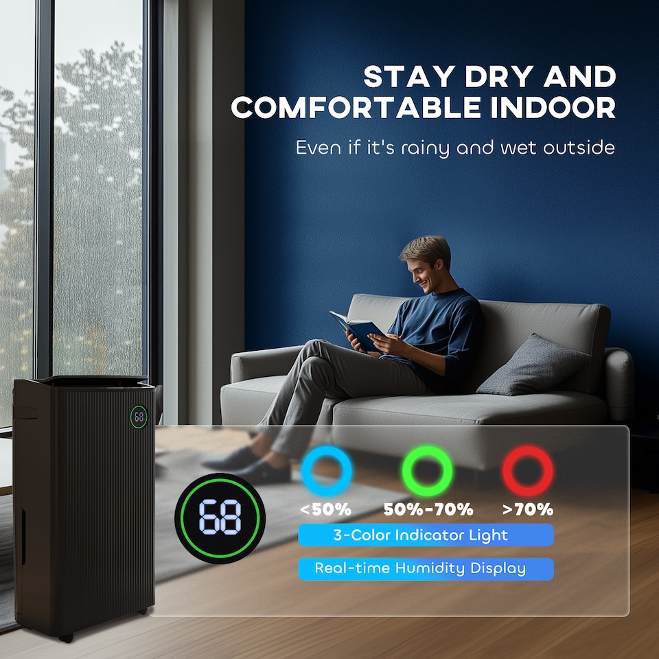 image 1 of HOMCOM 16LDay Dehumidifier with Air Purifier and HEPA Filter, UVC, Ioniser, 5.5L Water Tank, 24H Timer, for Home Damp, Condensation, Mould and Laundry Drying, Black