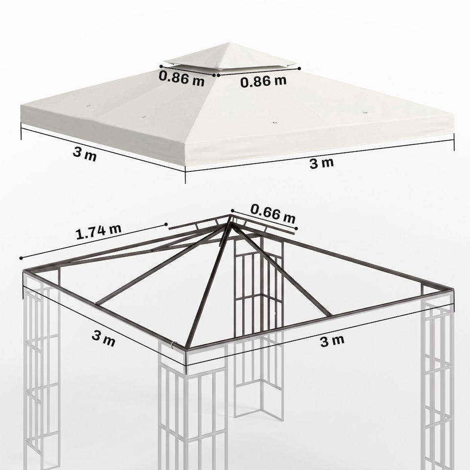 image 1 of Outsunny 3(m) 2 Tier Garden Gazebo Top Cover Replacement Canopy Roof Cream White | White
