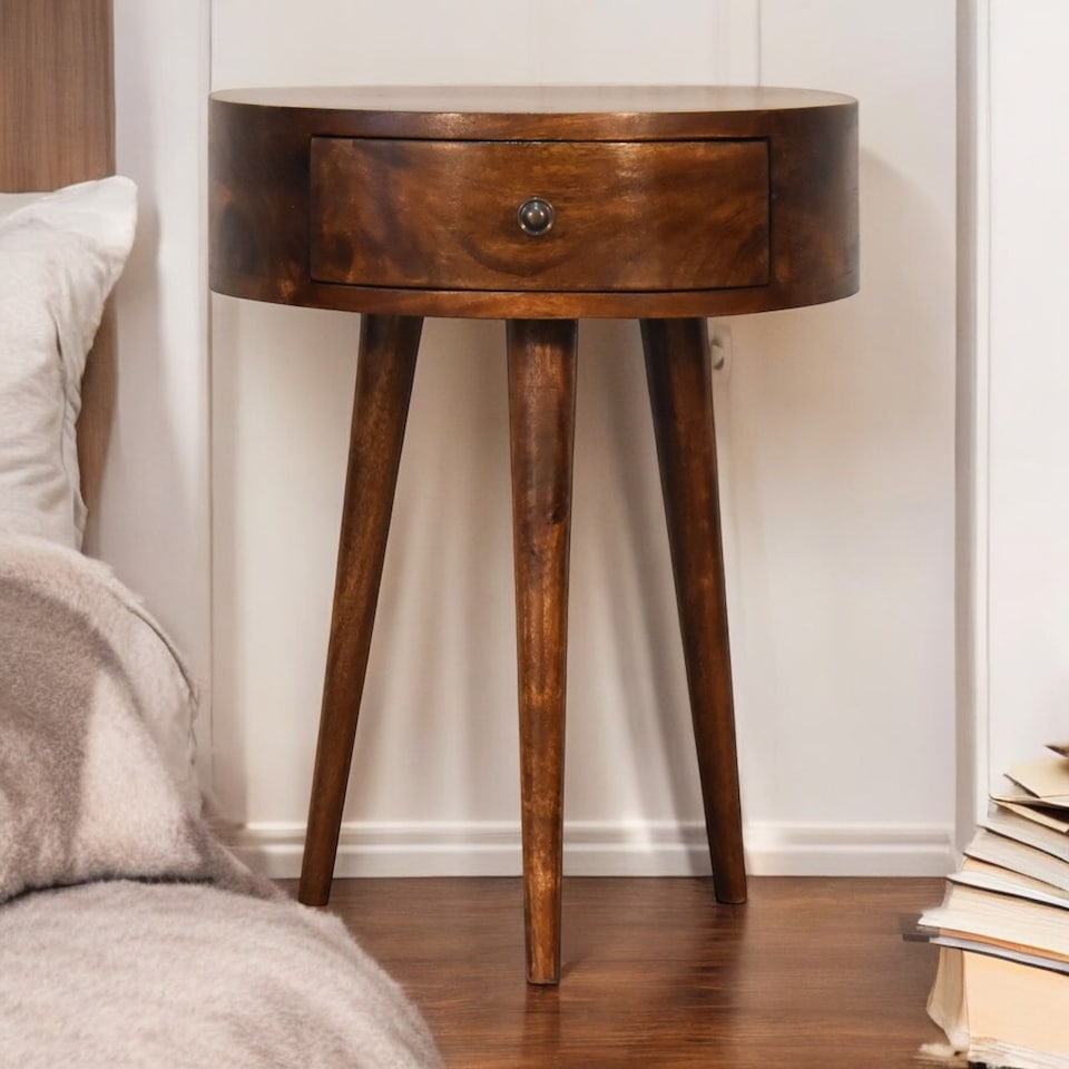 image 1 of Artisan Furniture Solid Wood Chestnut Semi Circle Bedside