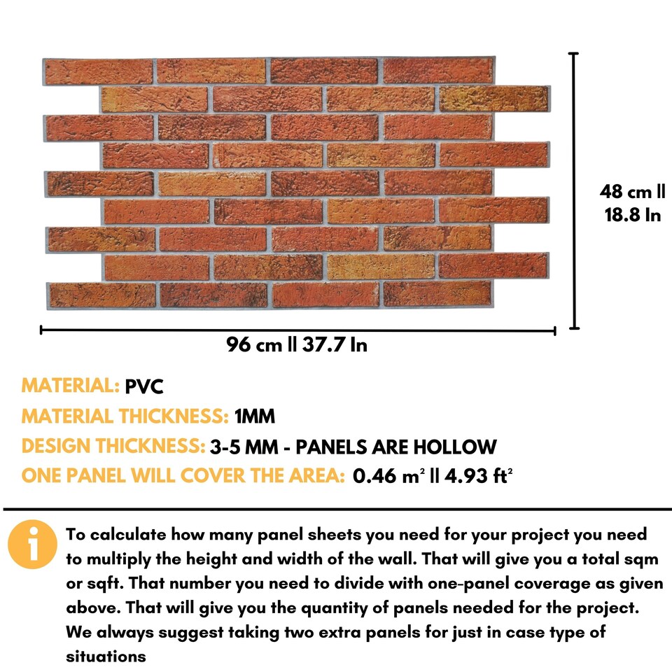 image 1 of NOVECRAFTO 3D Vintage Rustic Wall Panels – 6 PVC Sheets, Covers 2.76 sqm (29.76 sq ft), 96x48cm Each – Decorative Brick Effect Cladding in Rustic Style