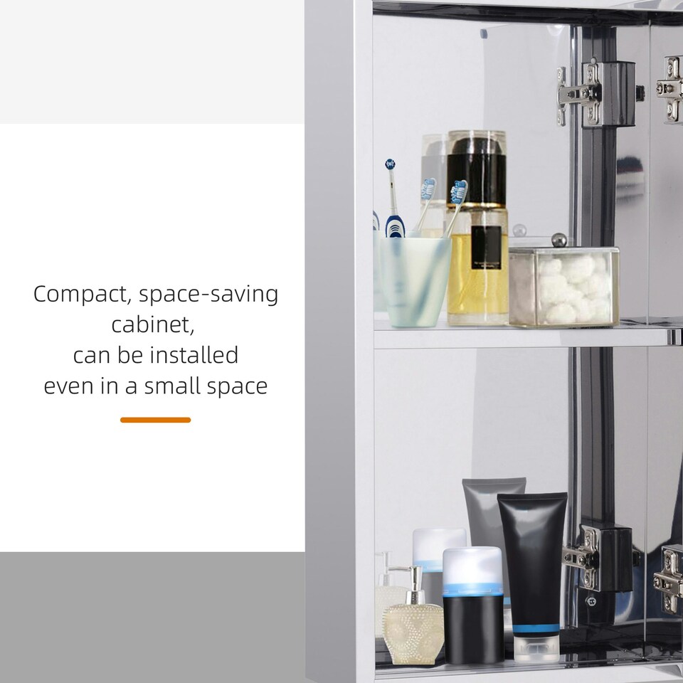 image 1 of HOMCOM Wall Mounted Bathroom Mirror Glass Storage Cabinet Stainless Steel