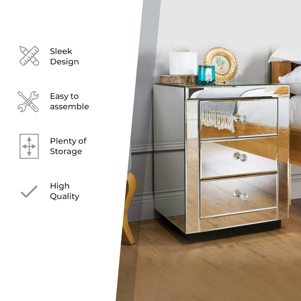 image 1 of Furniturebox Italian Mirrored Bedside Table