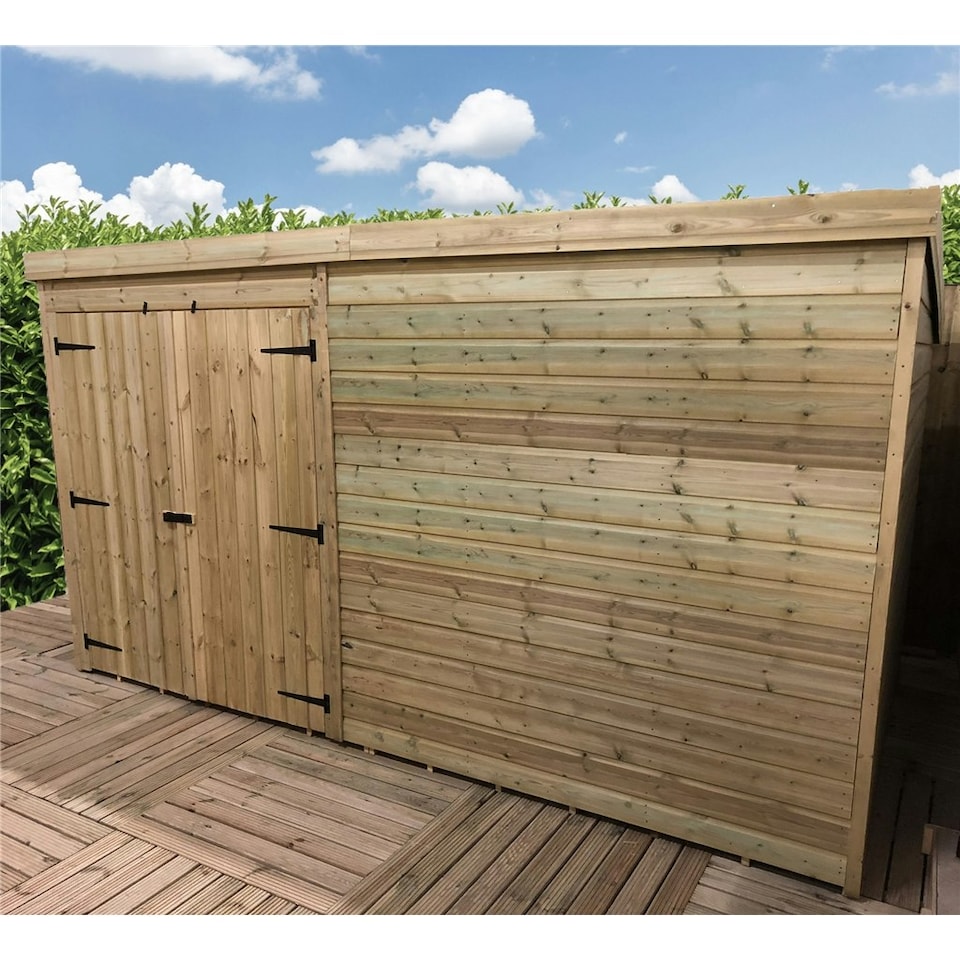 image 1 of 14 x 6 WINDOWLESS Garden Shed Pressure Treated T&G PENT Wooden Garden Shed + Double Doors (14' x 6' / 14ft x 6ft) (14x6)