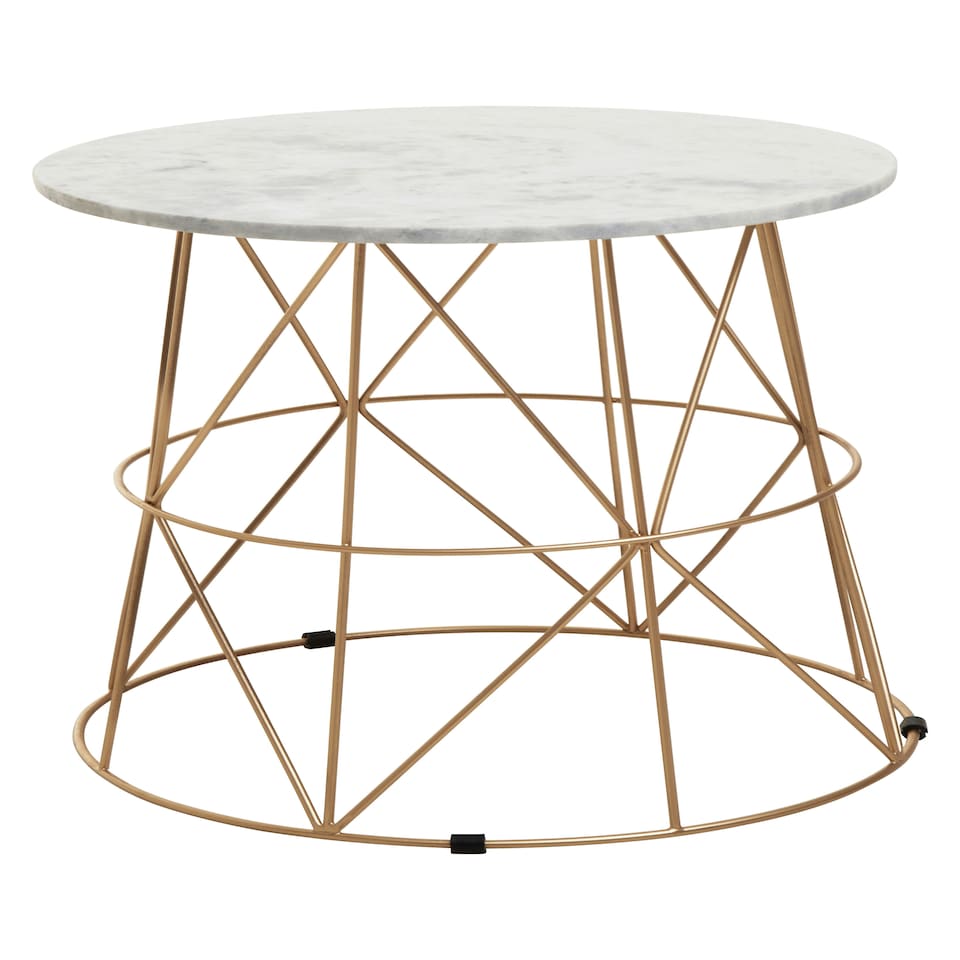 image 1 of Interiors by Premier Marble Top White Side Table, Open Design Frame Bedside Table, Round End Table for Living Room, Lounge Gold