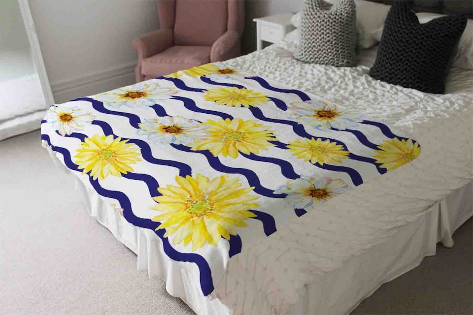 image 1 of Bright Yellow Flowers & Zig Zags Blanket | Multi
